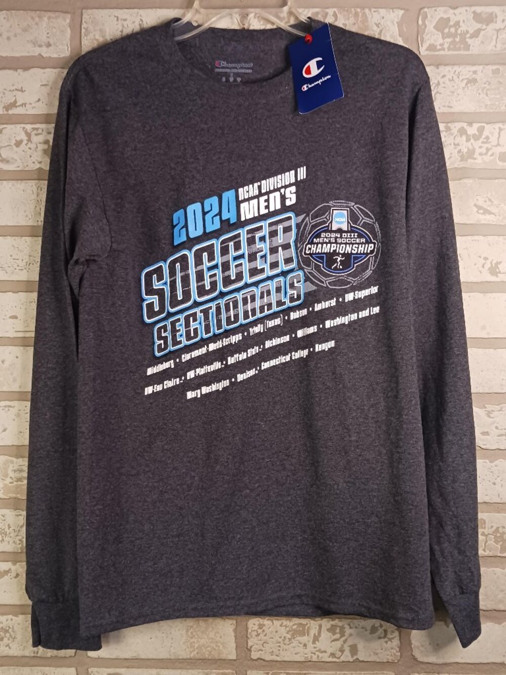 Champion 2024 NCAA Division III Mens Soccer Sectionals T Shirt Size S Gray Tee